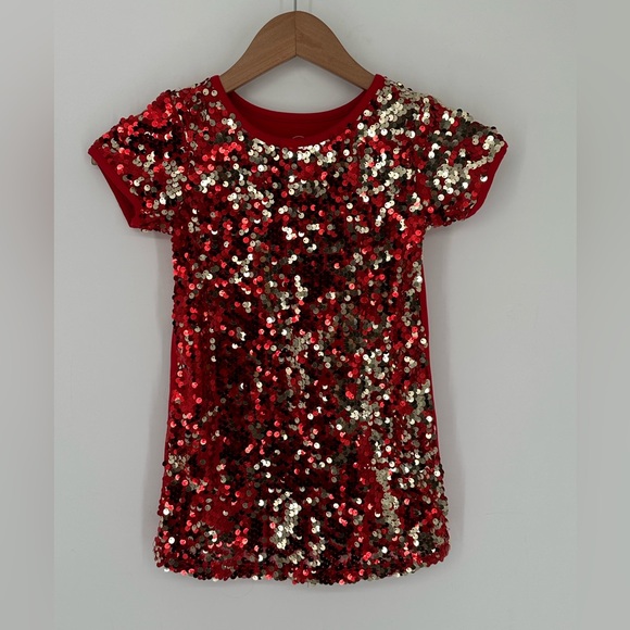 wonder nation Other - Wonder Nation Red Sequin Dress Sz XS (4-5) Girl's Short Sleeve Christmas K1